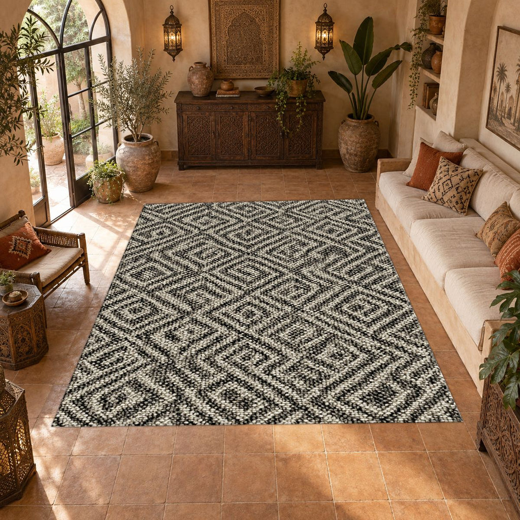 Black and White Geometric Maze printed area rug
