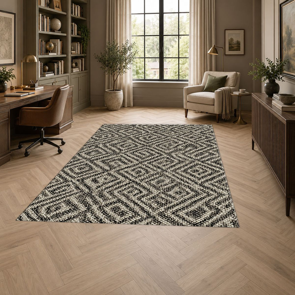 Black and White Geometric Maze printed area rug