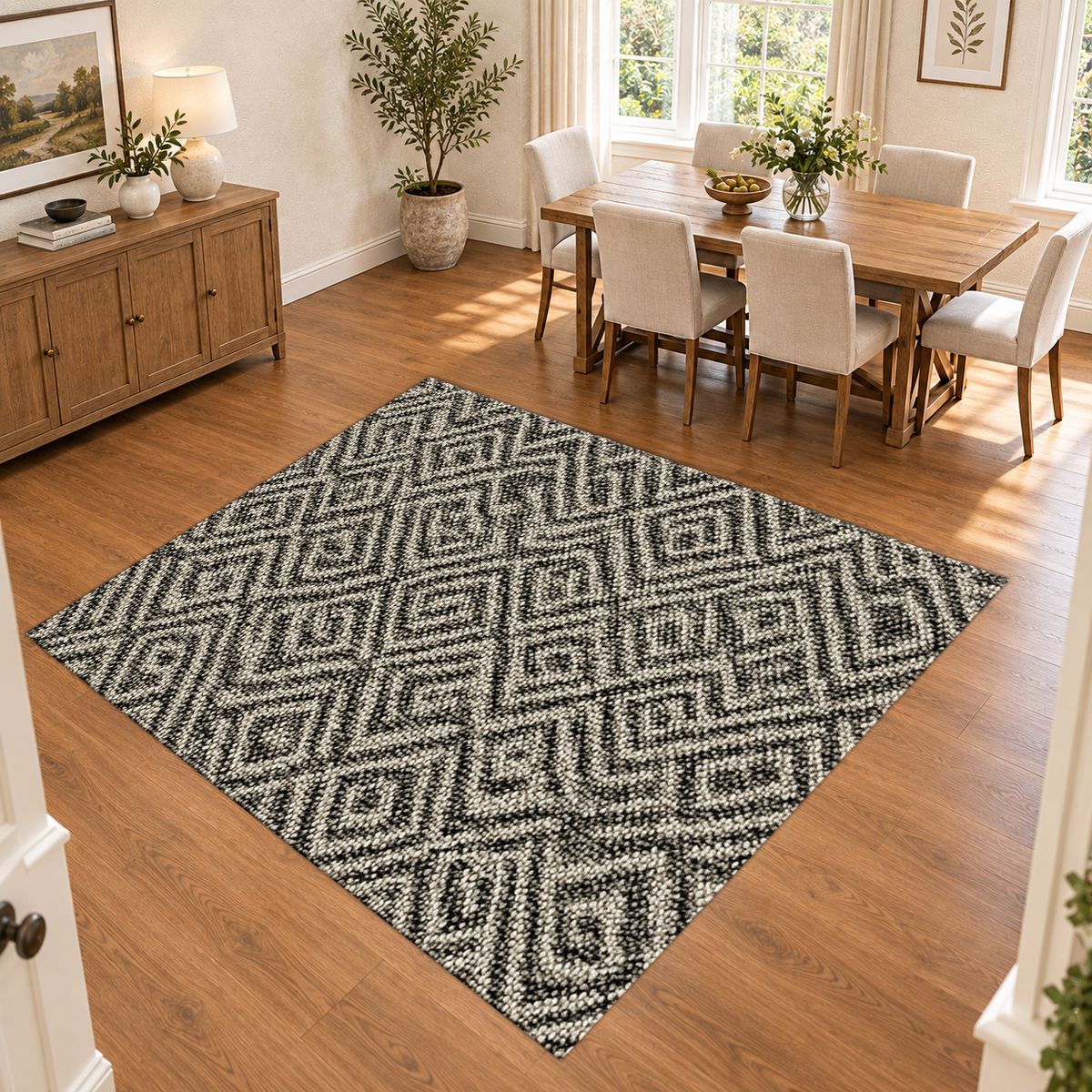 Black and White Geometric Maze printed area rug