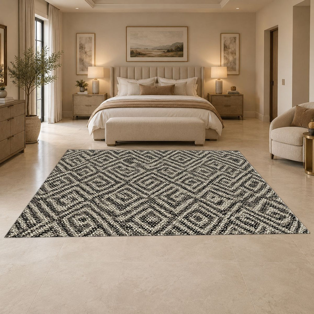 Black and White Geometric Maze printed area rug