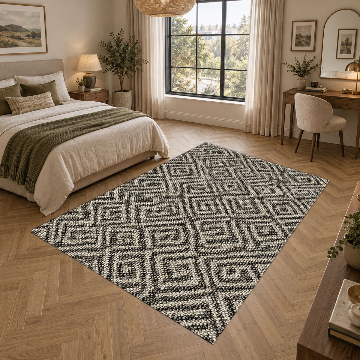 Black and White Geometric Maze printed area rug
