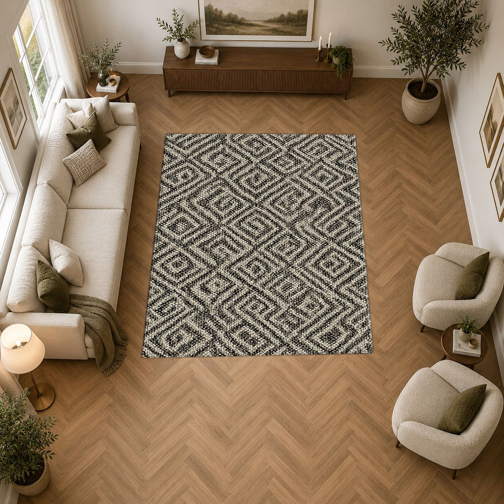 Black and White Geometric Maze printed area rug