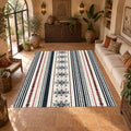 Navy and White Striped Folk printed area rug