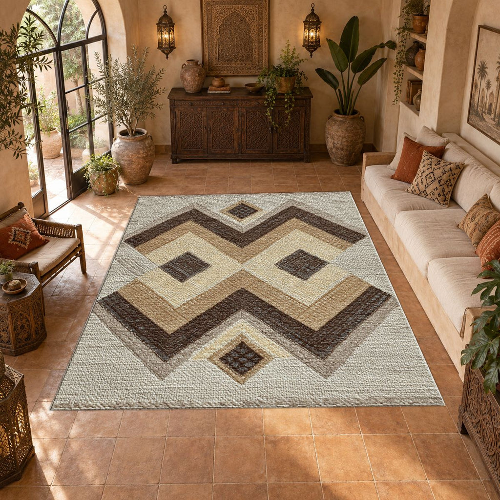 Brown and Beige Geometric Kilim printed area rug