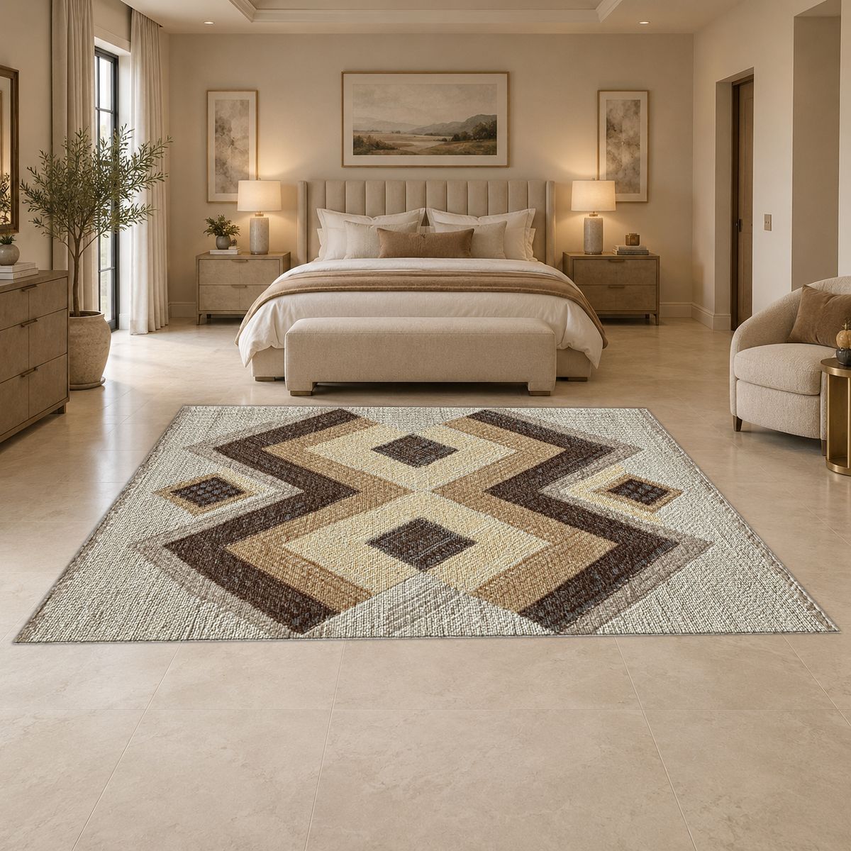 Brown and Beige Geometric Kilim printed area rug