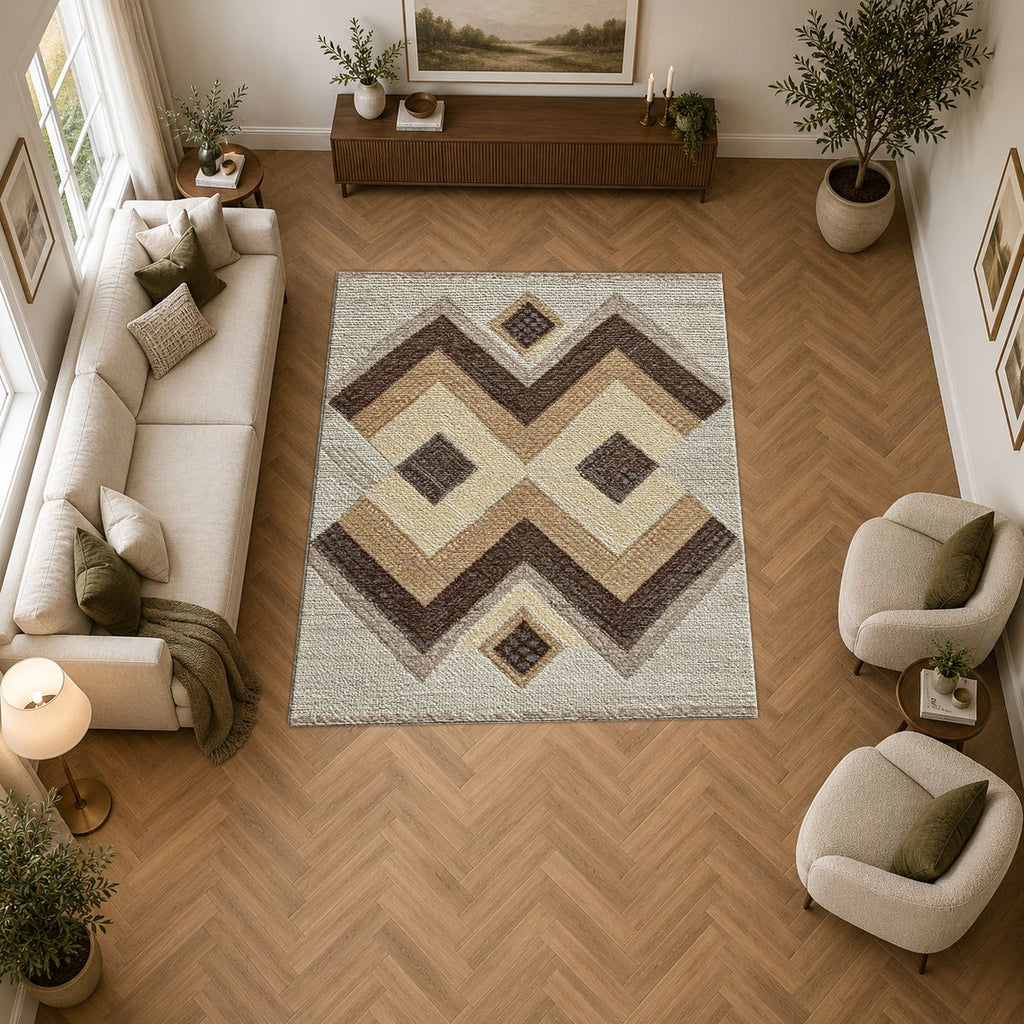 Brown and Beige Geometric Kilim printed area rug