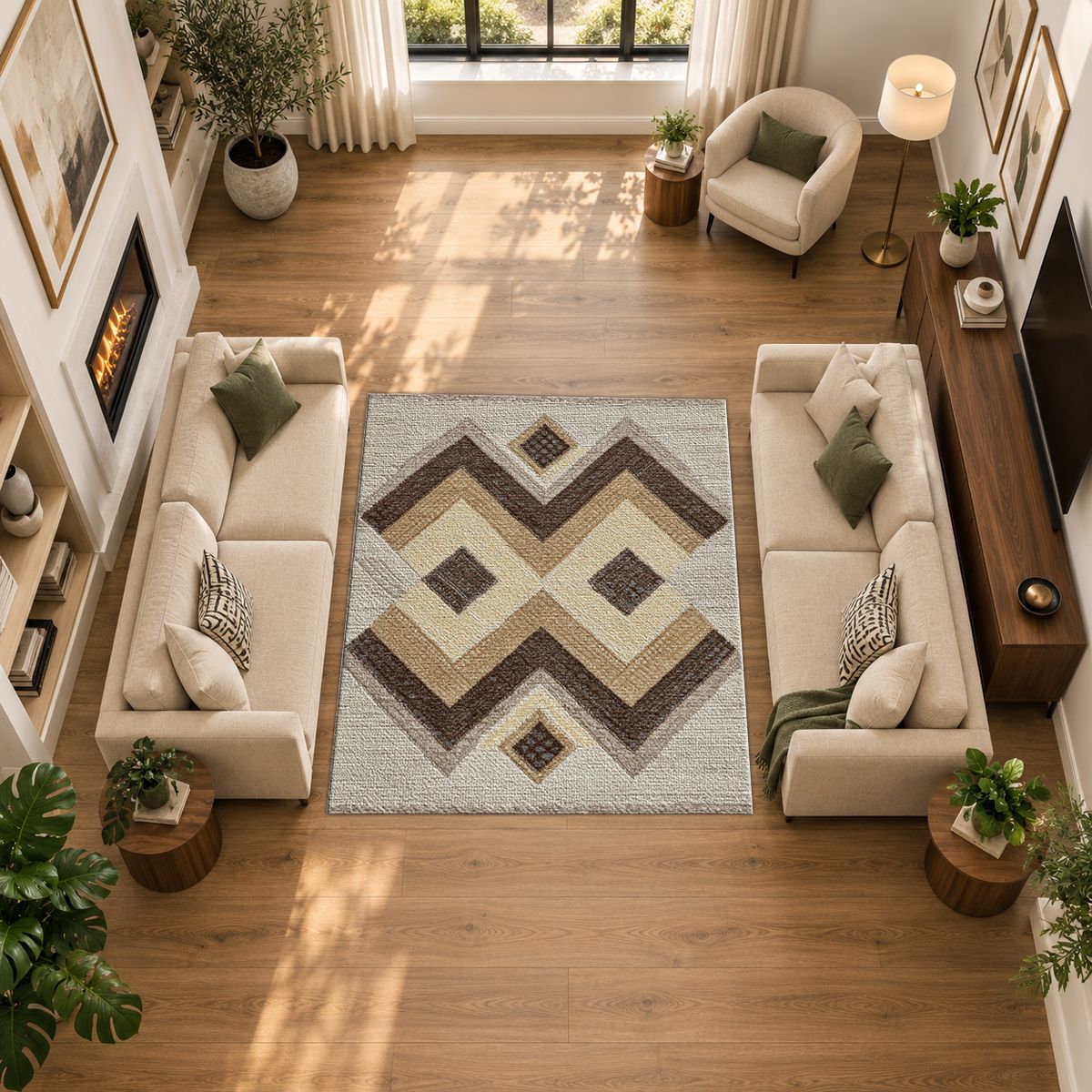 Brown and Beige Geometric Kilim printed area rug