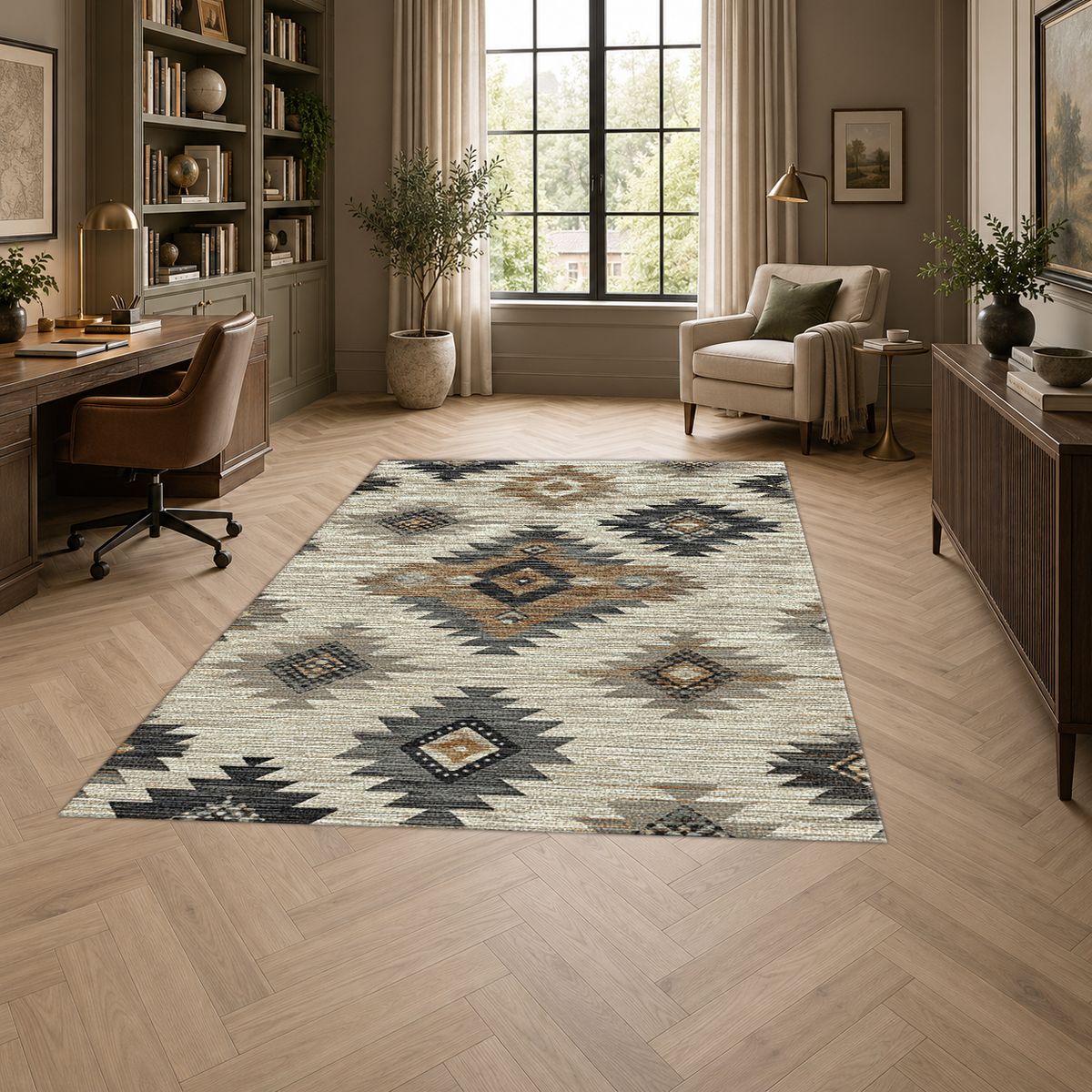 Gray and Beige Aztec Diamond printed area rug