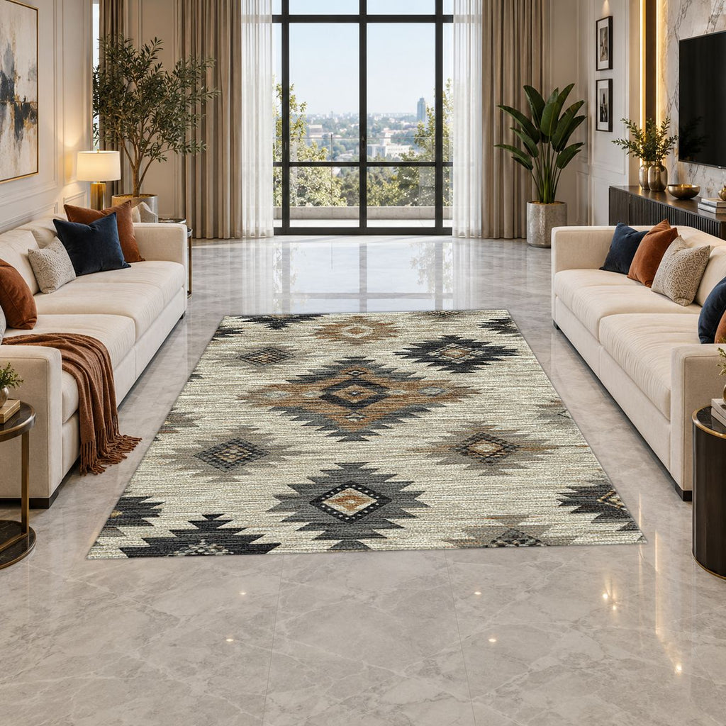 Gray and Beige Aztec Diamond printed area rug