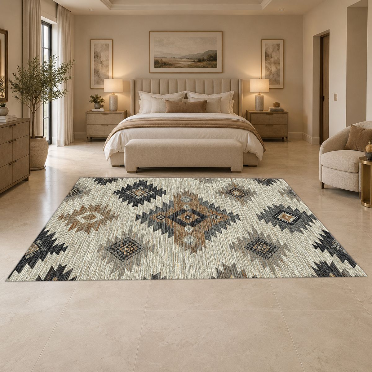 Gray and Beige Aztec Diamond printed area rug