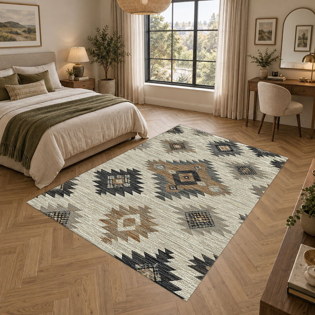 Gray and Beige Aztec Diamond printed area rug