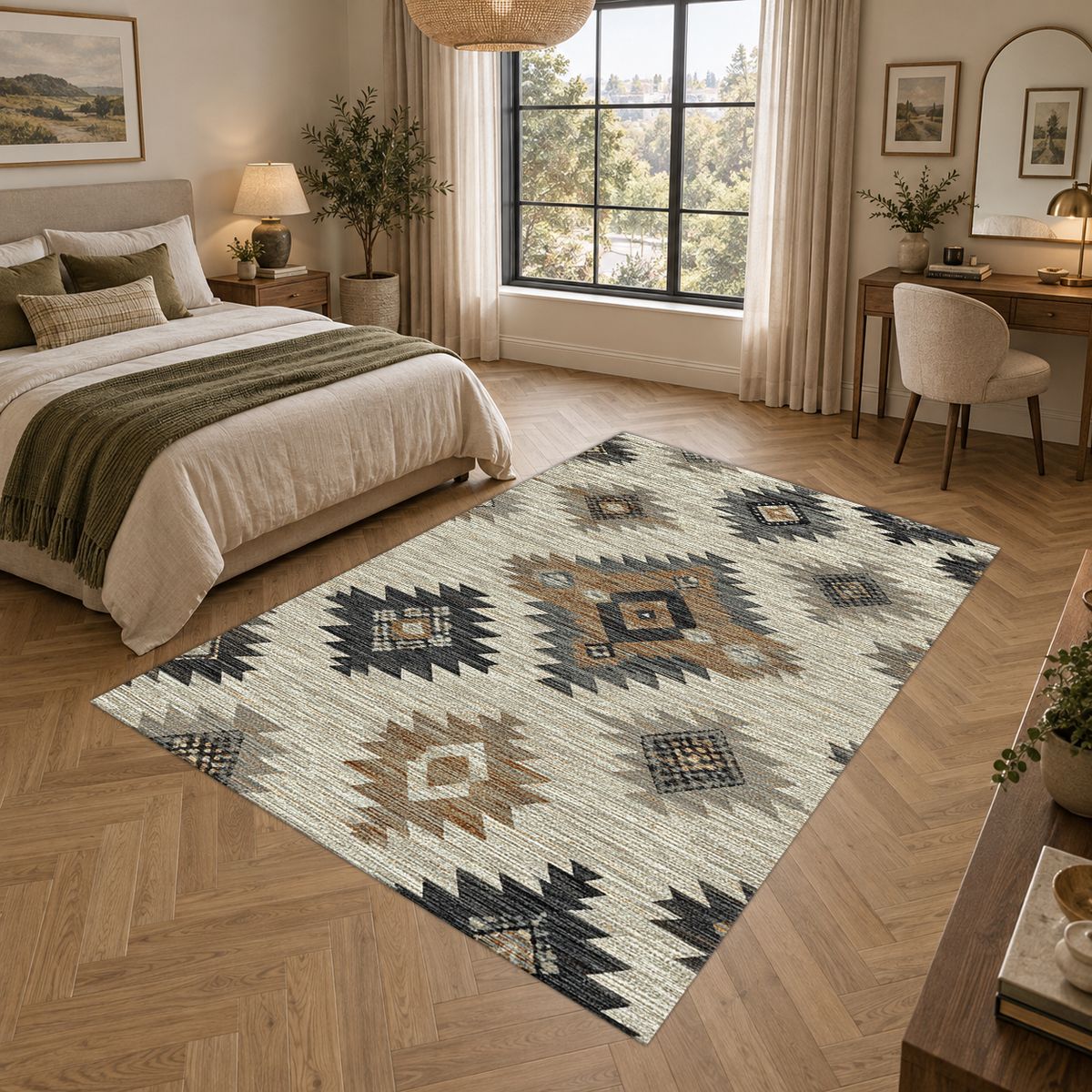 Gray and Beige Aztec Diamond printed area rug