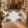 Ivory and Brown Floral Border printed area rug