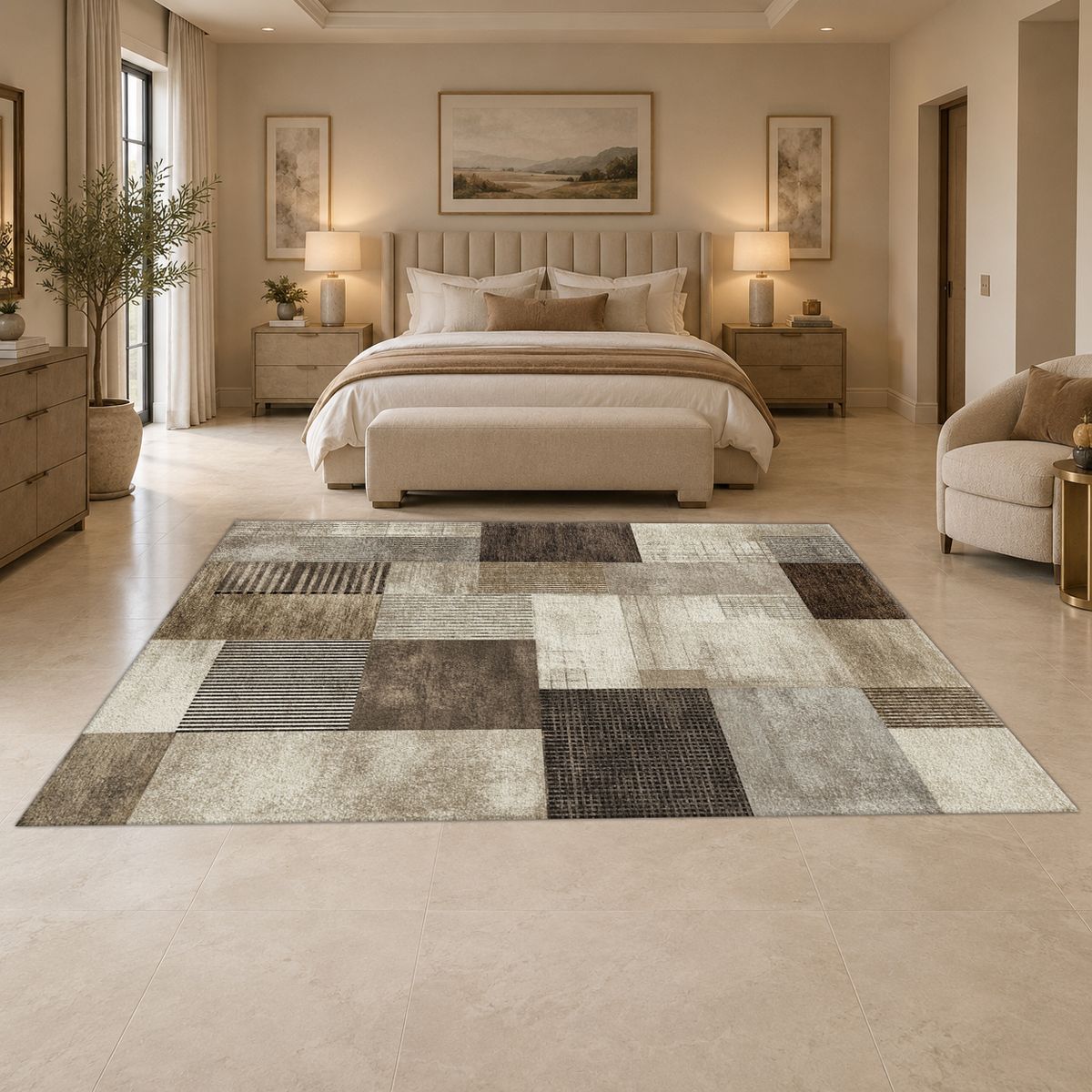 Gray and Brown Modern Patchwork printed area rug