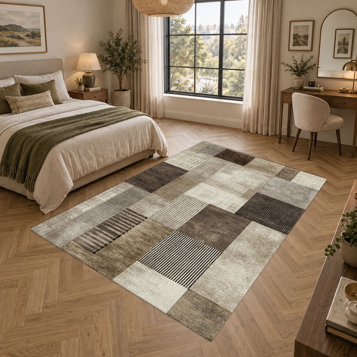 Gray and Brown Modern Patchwork printed area rug