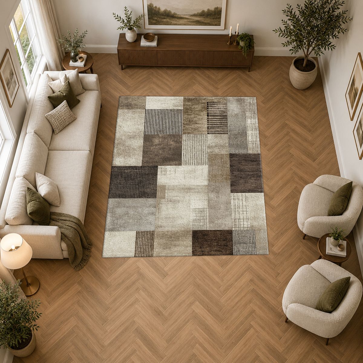 Gray and Brown Modern Patchwork printed area rug