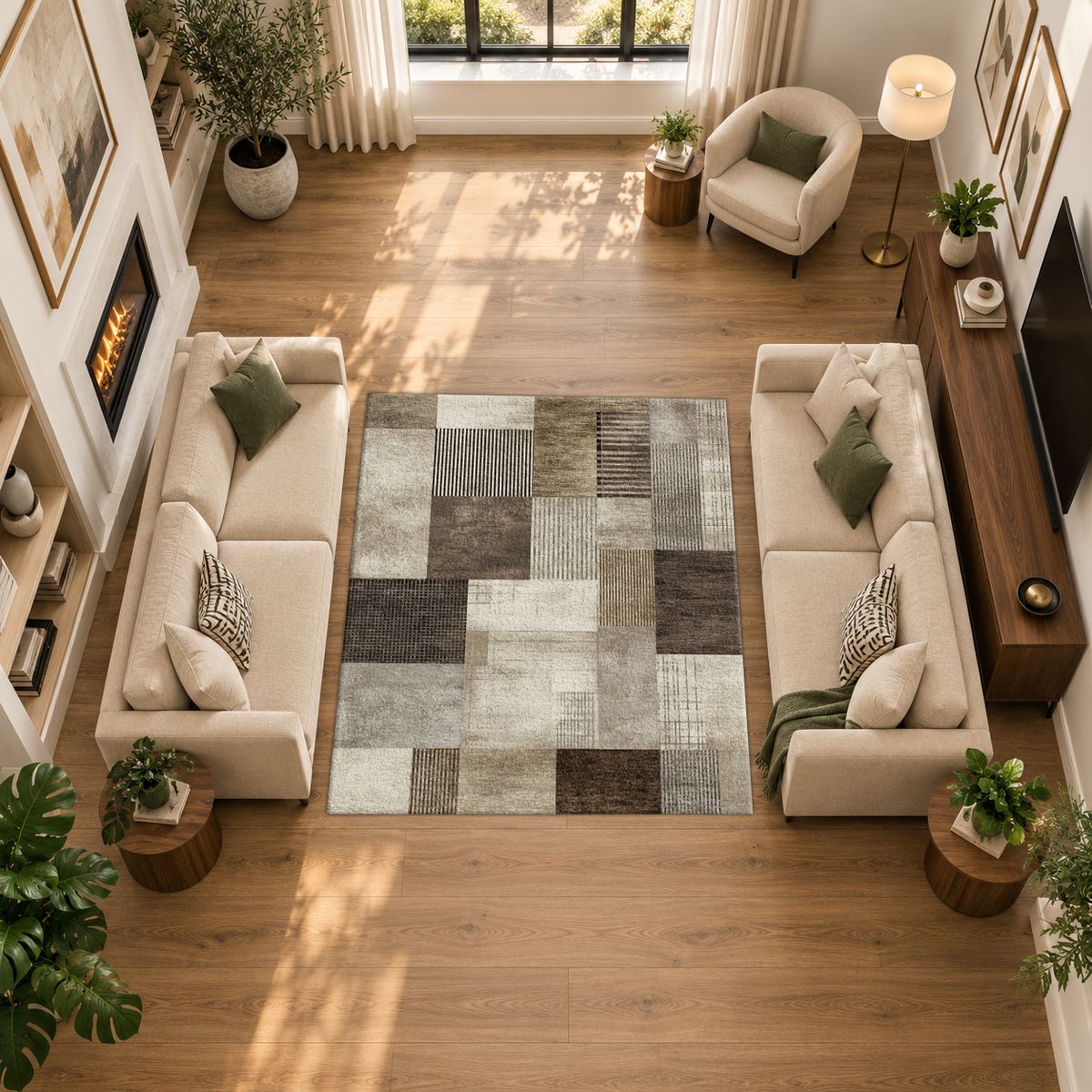 Gray and Brown Modern Patchwork printed area rug