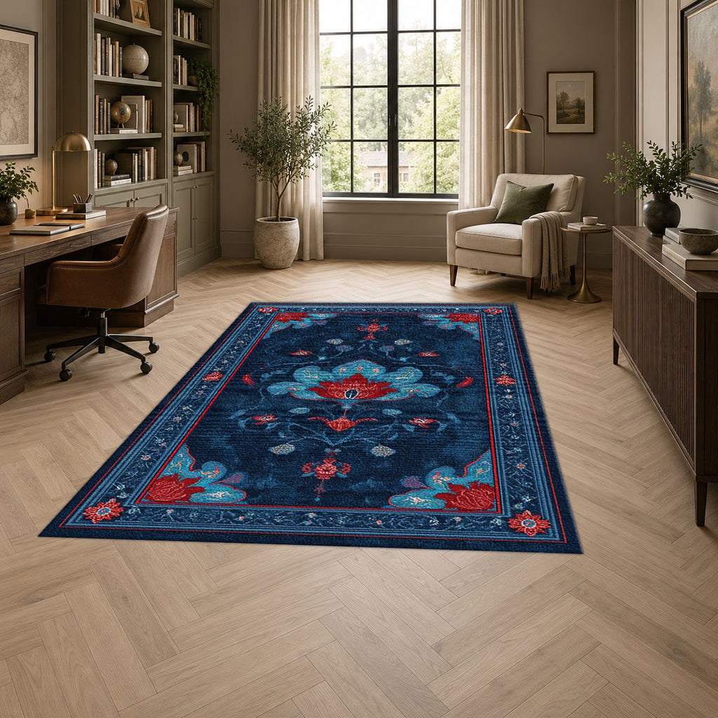 Navy and Red Tree of Life printed area rug