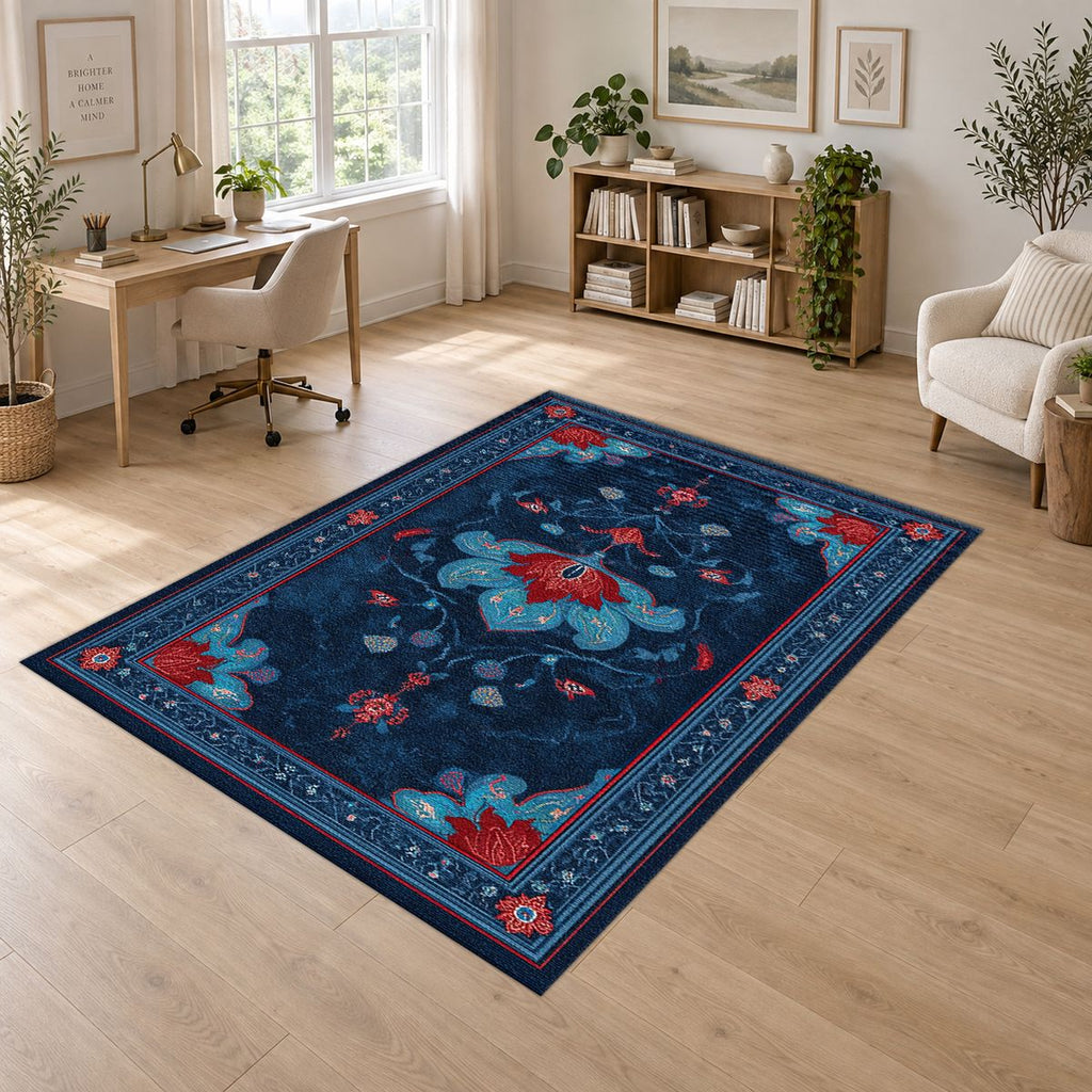 Navy and Red Tree of Life printed area rug