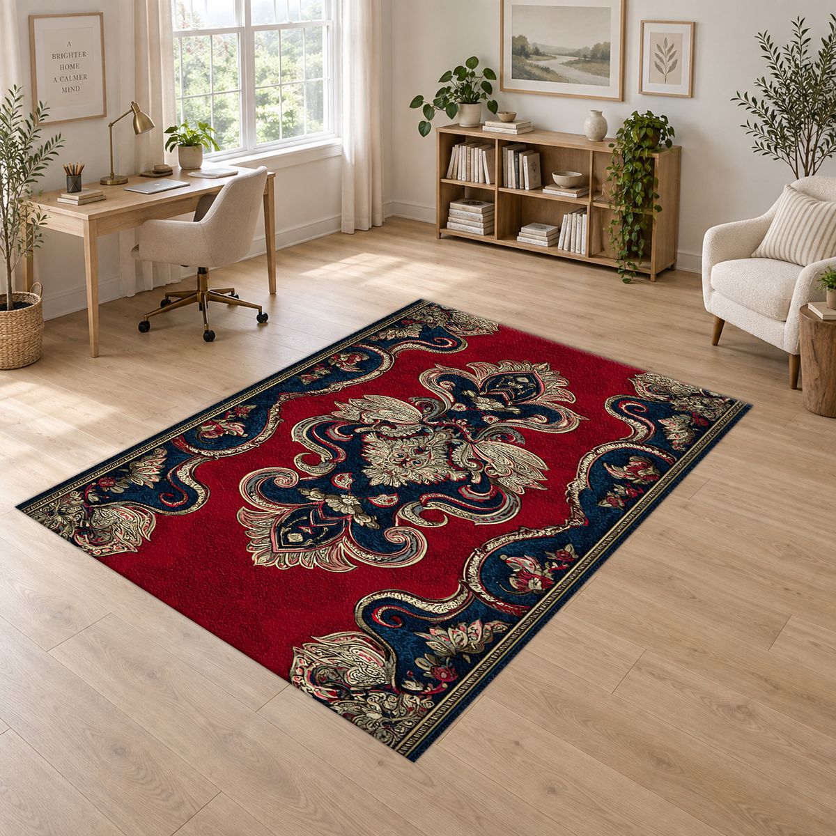 Red and Navy Paisley Ornament printed area rug