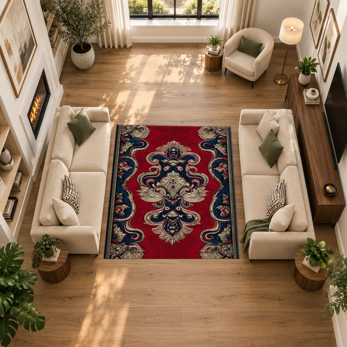 Red and Navy Paisley Ornament printed area rug