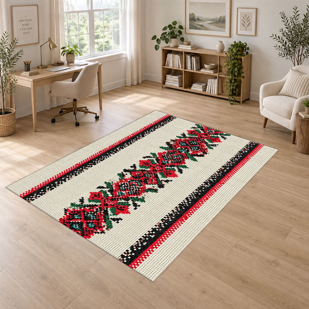 Red Cross Stitch Embroidery Runner printed area rug