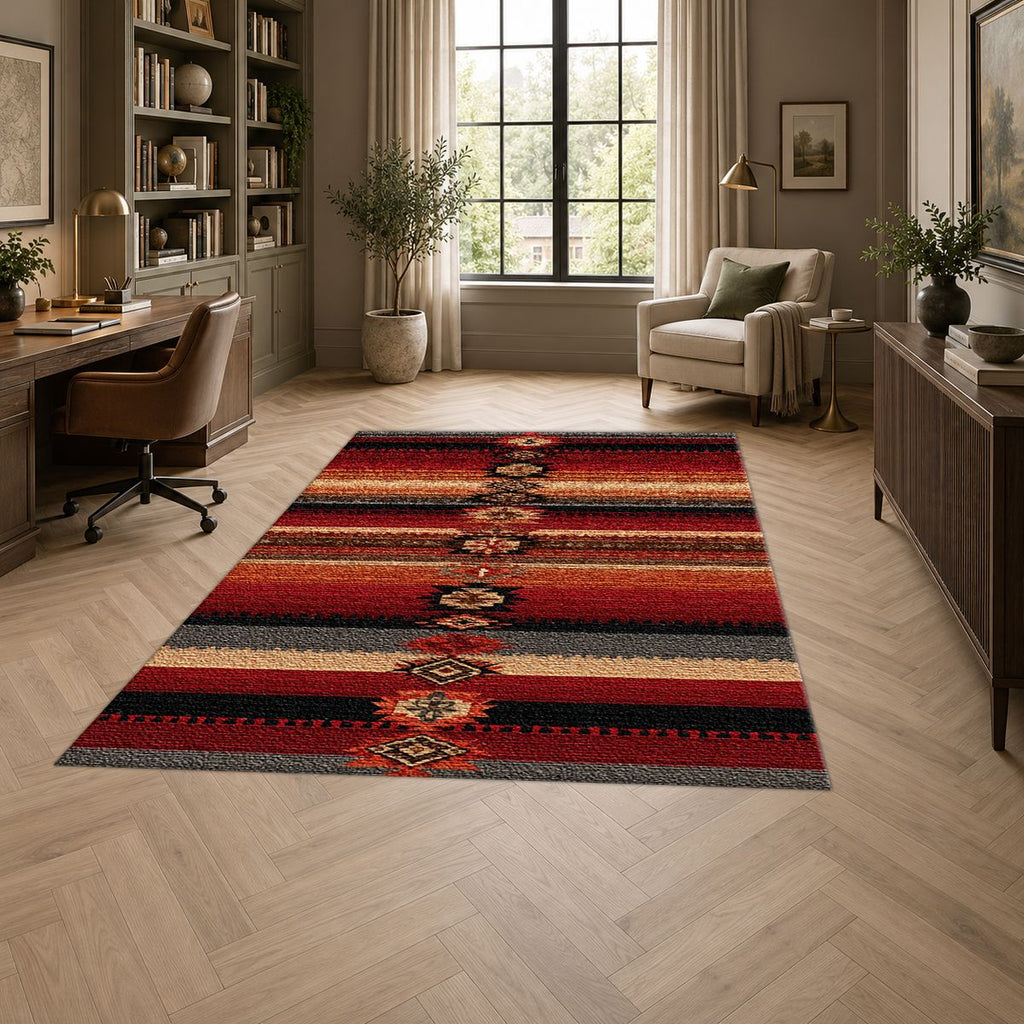 Red and Black Southwestern Striped printed area rug