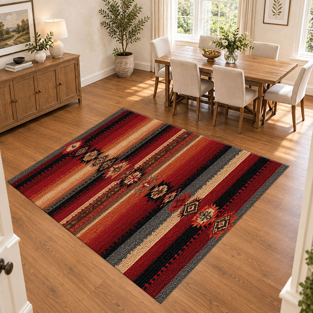 Red and Black Southwestern Striped printed area rug