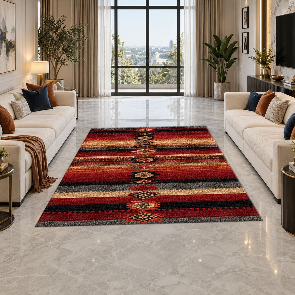 Red and Black Southwestern Striped printed area rug