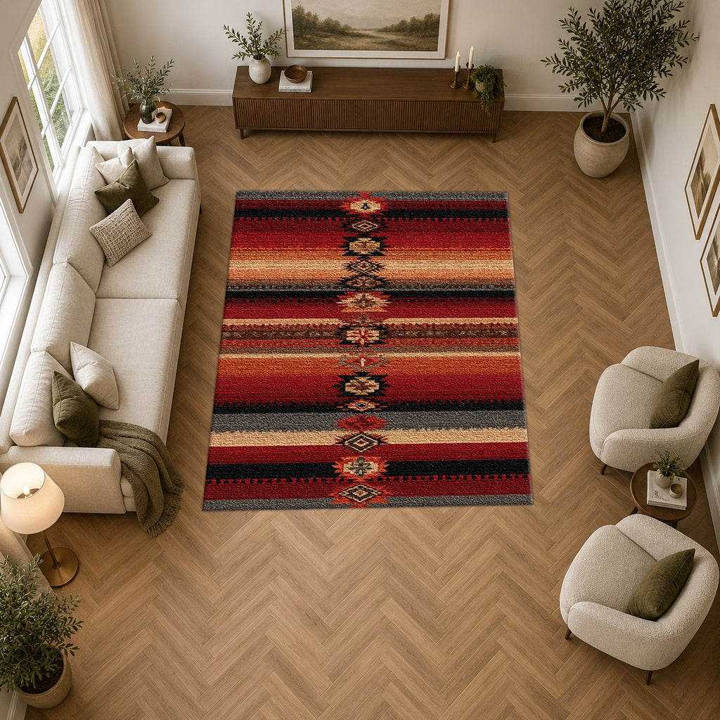 Red and Black Southwestern Striped printed area rug