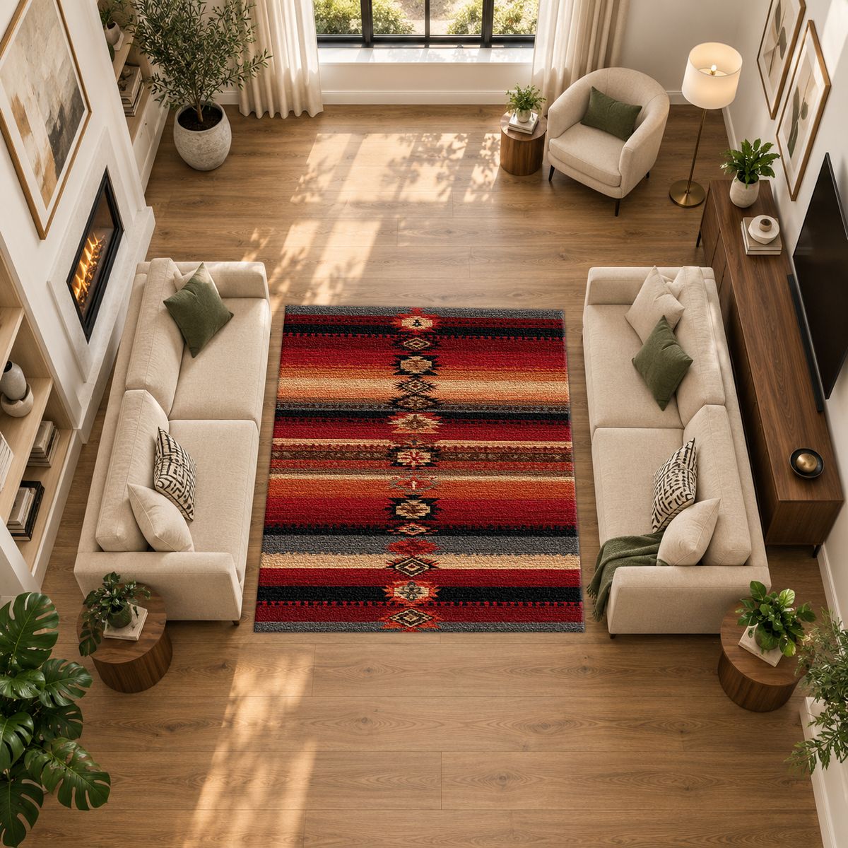 Red and Black Southwestern Striped printed area rug