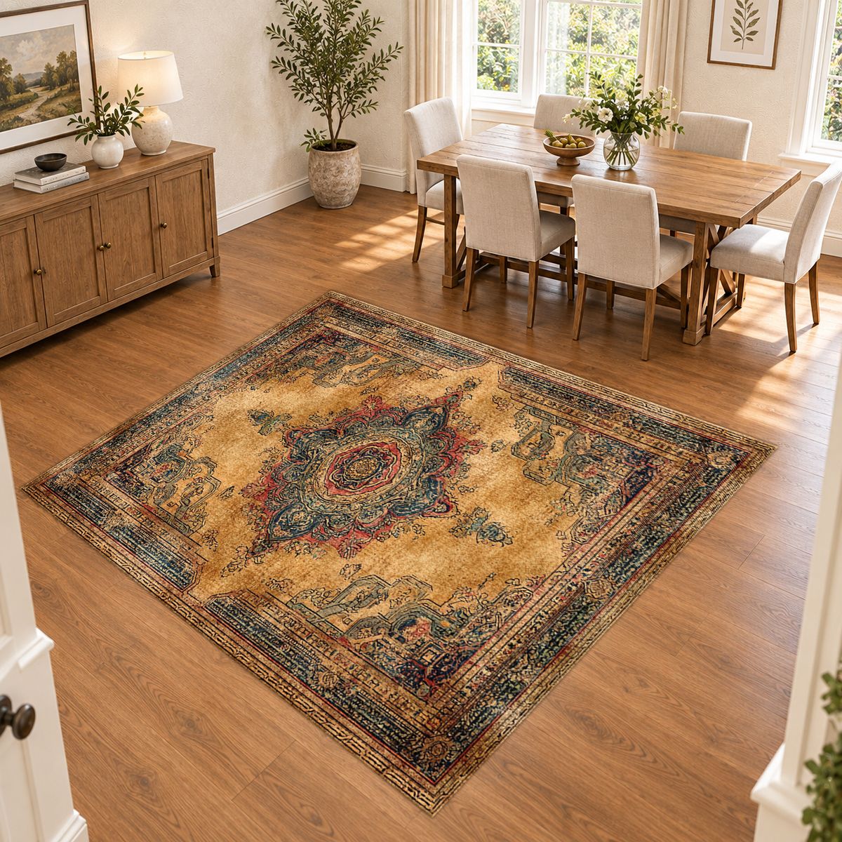 Mustard and Rust Vintage Medallion printed area rug