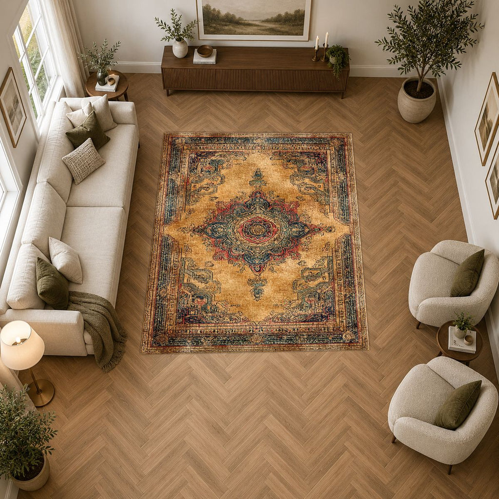Mustard and Rust Vintage Medallion printed area rug