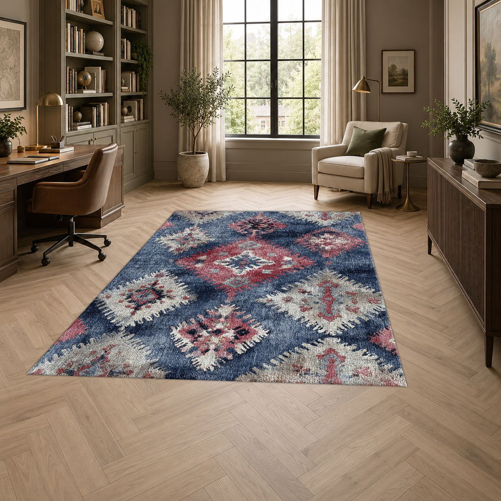 Lavender and Pink Faded Kilim printed area rug