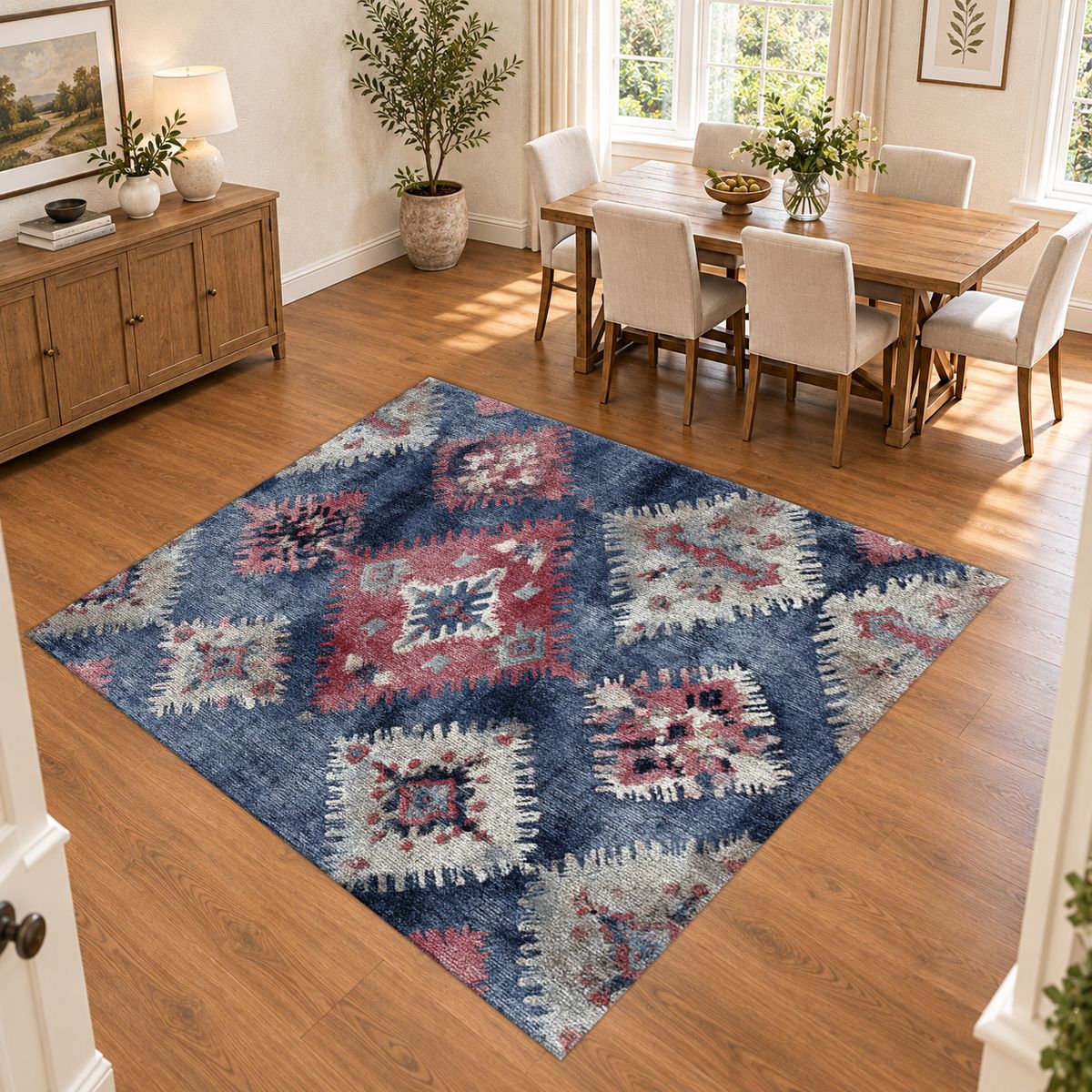 Lavender and Pink Faded Kilim printed area rug