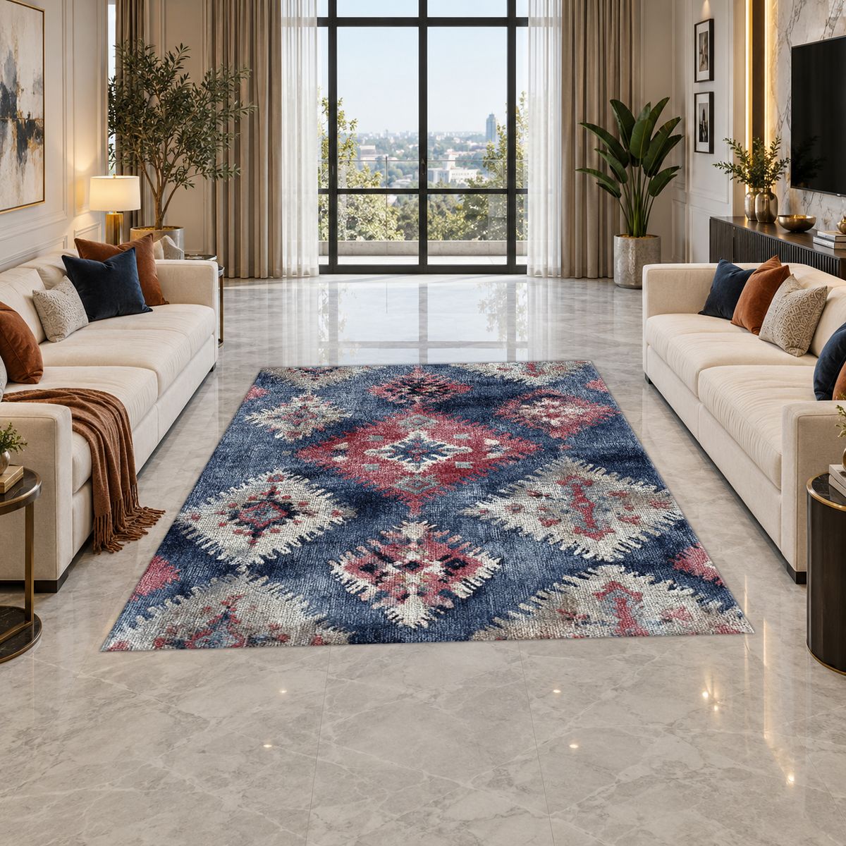 Lavender and Pink Faded Kilim printed area rug