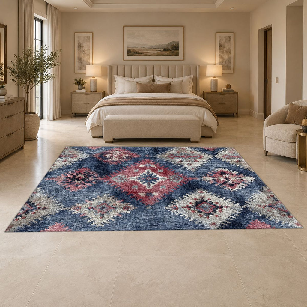 Lavender and Pink Faded Kilim printed area rug