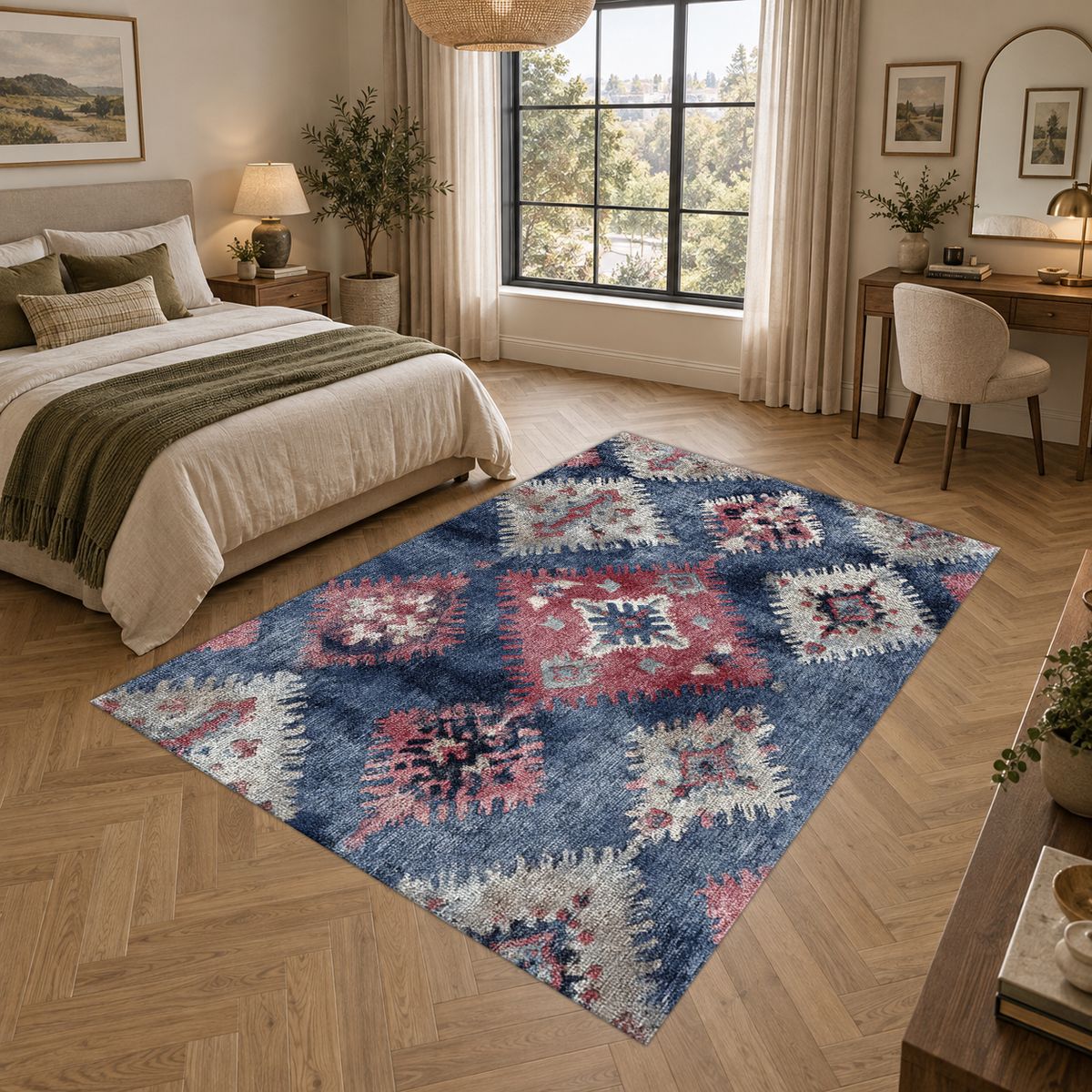 Lavender and Pink Faded Kilim printed area rug