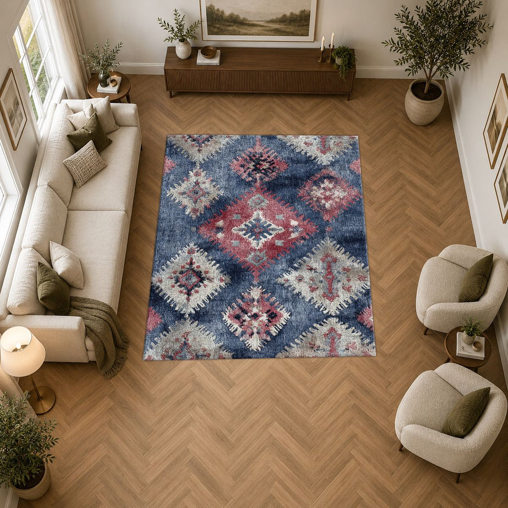 Lavender and Pink Faded Kilim printed area rug