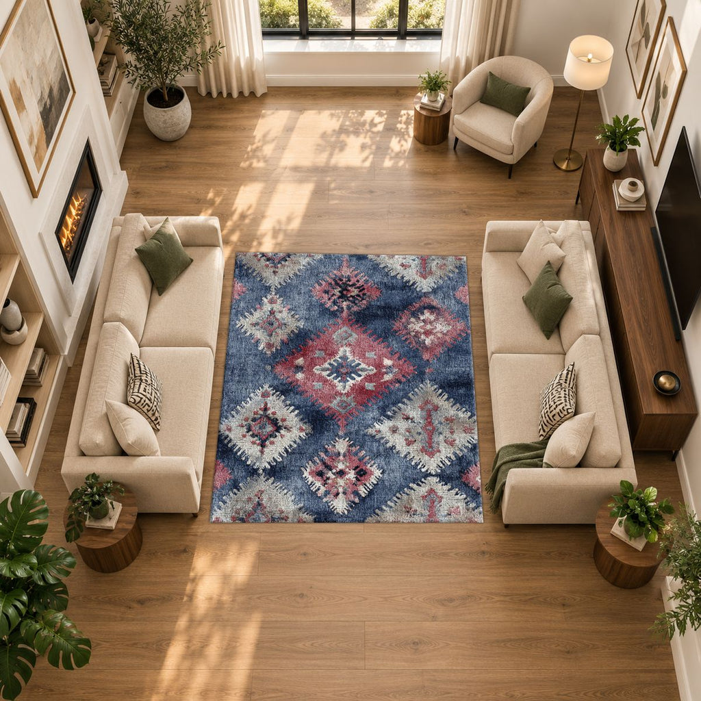 Lavender and Pink Faded Kilim printed area rug
