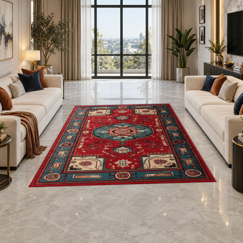 Red Traditional Tribal Medallion printed area rug
