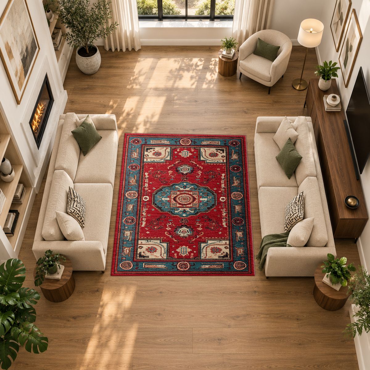 Red Traditional Tribal Medallion printed area rug