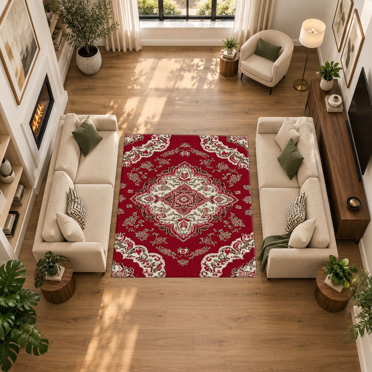 Crimson and Ivory Floral Persian printed area rug