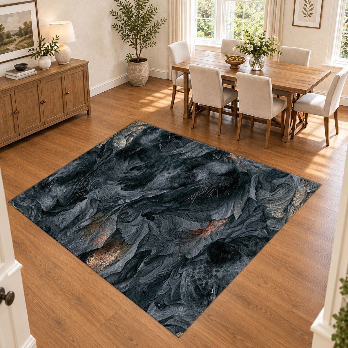 Charcoal Panther Abstract Texture printed area rug