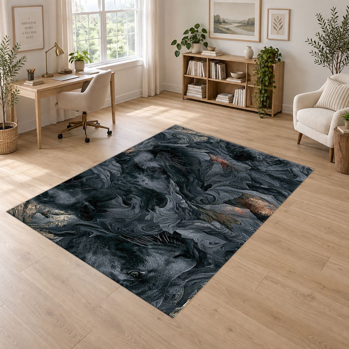 Charcoal Panther Abstract Texture printed area rug