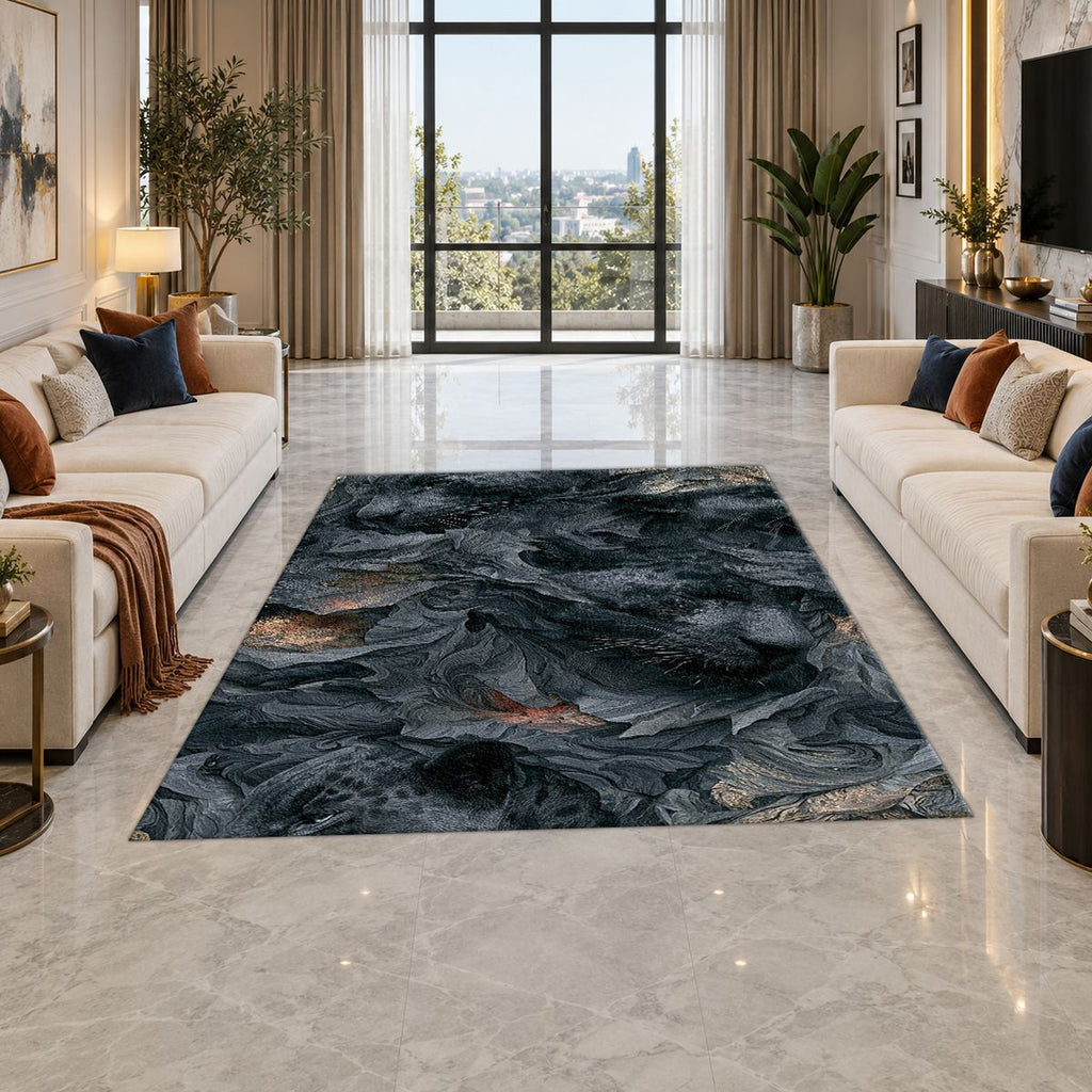 Charcoal Panther Abstract Texture printed area rug