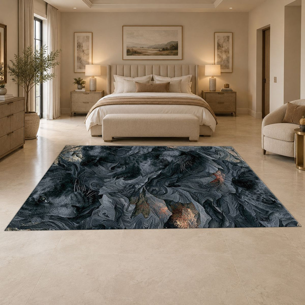 Charcoal Panther Abstract Texture printed area rug