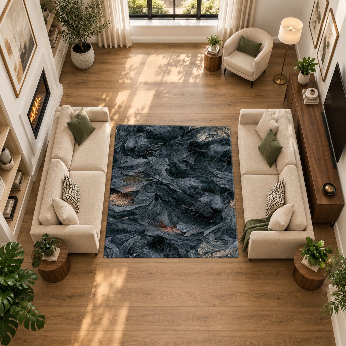 Charcoal Panther Abstract Texture printed area rug