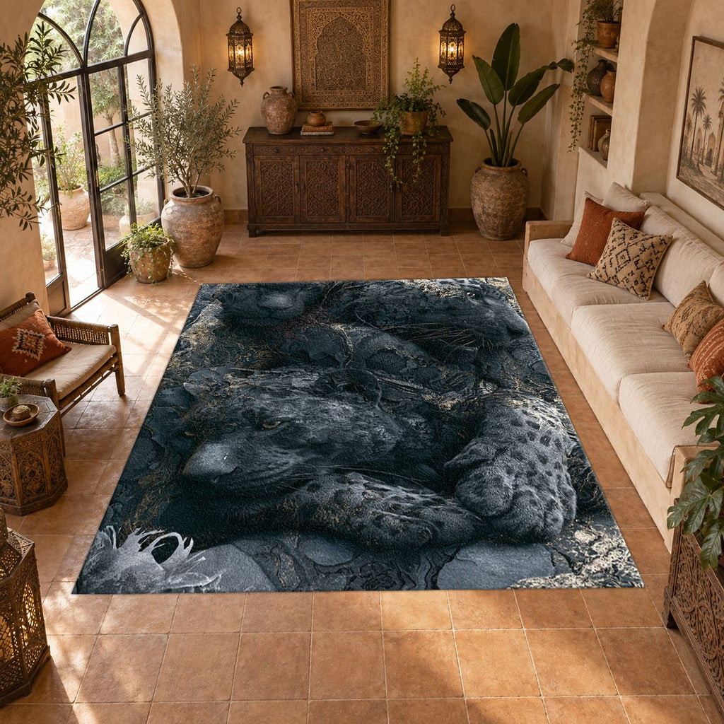 Black Leopard Shadow Abstract printed area rug