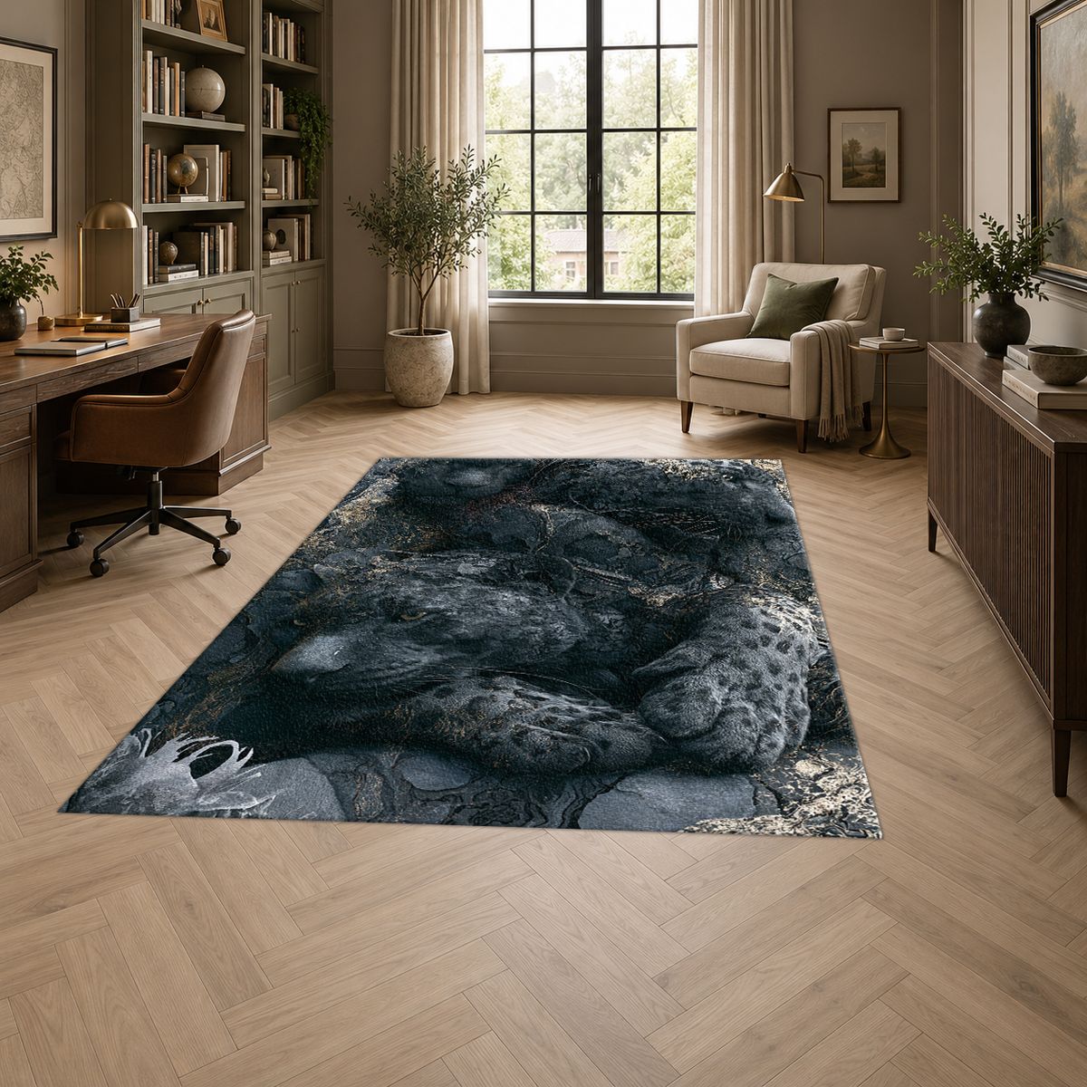 Black Leopard Shadow Abstract printed area rug